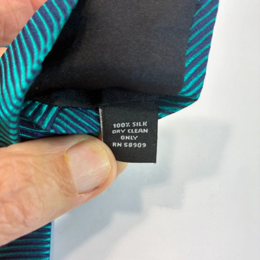 Murano Mens Silk Tie Emerald Green Navy Blue Striped Ribbed Texture USA Made